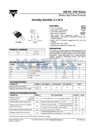 60CTQ035PBF datasheet - Schottky Rectifier, 2 x 30 A