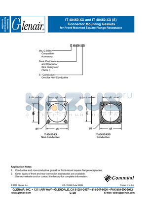 IT40450-22 datasheet - Connector Mounting Gaskets for Front-Mounted Square Flange Receptacle