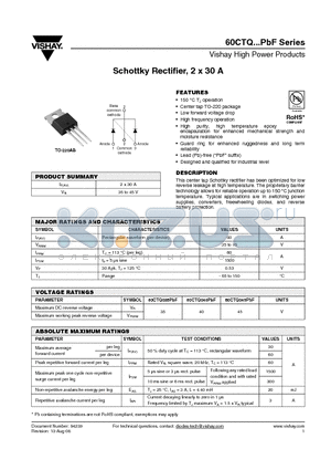 60CTQ045PBF datasheet - Schottky Rectifier, 2 x 30 A
