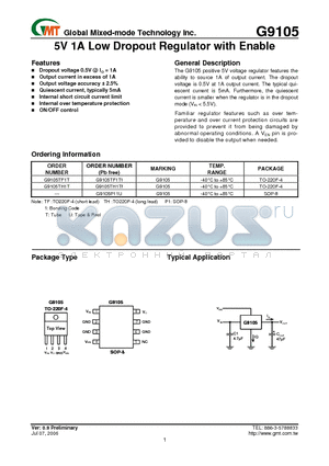 G9105 datasheet - 5V 1A Low Dropout Regulator with Enable