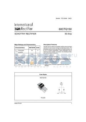 60CTQ150 datasheet - SCHOTTKY RECTIFIER