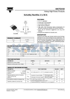 60CTQ150 datasheet - Schottky Rectifier, 2 x 30 A