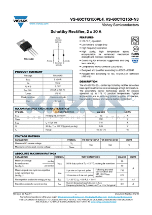 60CTQ150PBF datasheet - Schottky Rectifier, 2 x 30 A