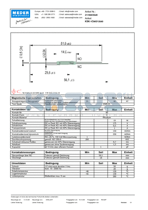 KSK-1C90U-3540_DE datasheet - (deutsch) KSK Reed Switch