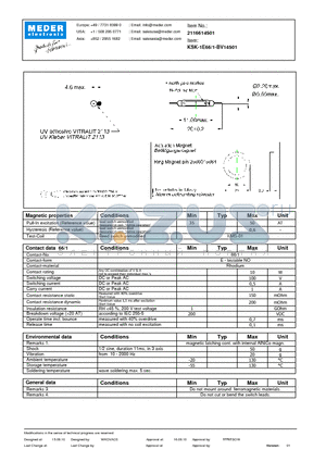 KSK-1E66-1-BV14501 datasheet - KSK Reed Switch