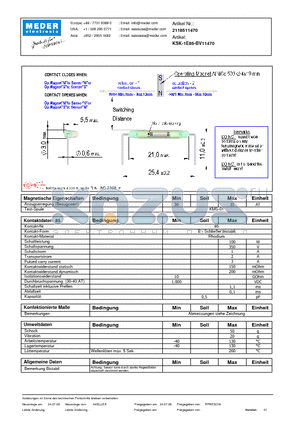 KSK-1E85-BV11470_DE datasheet - (deutsch) KSK Reed Switch