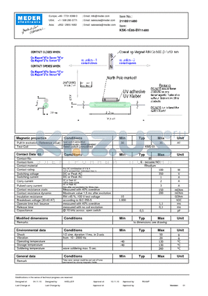 KSK-1E85-BV11480 datasheet - SKS Reed Switch