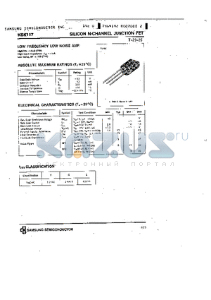 KSK117 datasheet - N-CHANNEL JUNCTION FET (LOW FREQUENCY LOW NOISE AMP.)