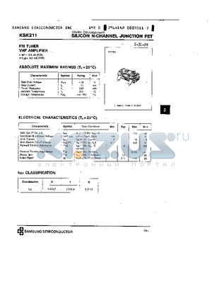 KSK211 datasheet - N-CHANNEL JUNCTION FET (FM TUNER VHF AMPLIFIER)