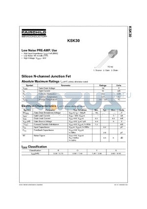 KSK30O datasheet - Low Noise PRE-AMP. Use