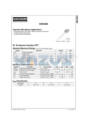 KSK596 datasheet - Capacitor Microphone Applications