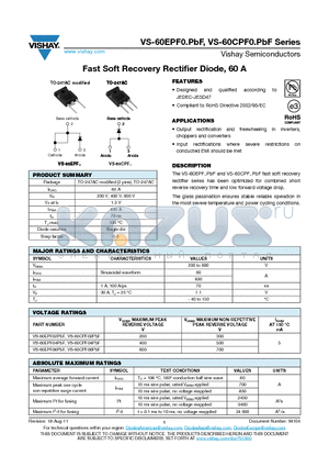 60EPF02PBF datasheet - Fast Soft Recovery Rectifier Diode, 60 A