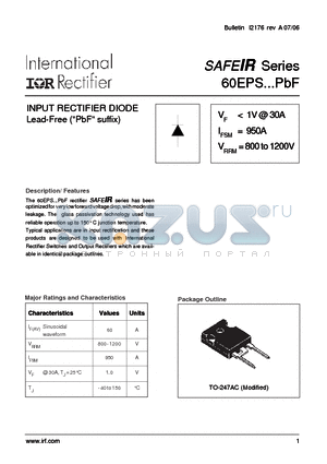 60EPS10PBF datasheet - INPUT RECTIFIER DIODE Lead-Free