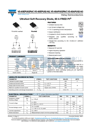 60EPU02PBF datasheet - Ultrafast Soft Recovery Diode, 60 A FRED Pt^