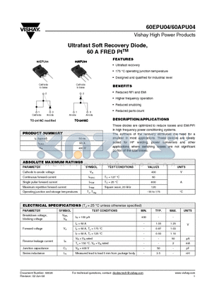 60EPU04 datasheet - Ultrafast Soft Recovery Diode, 60 A FRED PtTM