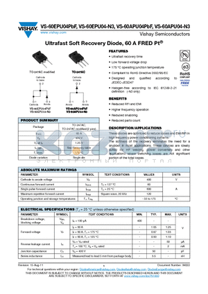 60EPU04PBF datasheet - Ultrafast Soft Recovery Diode, 60 A FRED Pt^