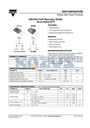 60EPU06 datasheet - Ultrafast Soft Recovery Diode, 60 A FRED PtTM
