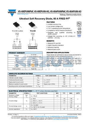 60EPU06-N3 datasheet - Ultrafast Soft Recovery Diode, 60 A FRED Pt^