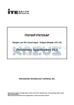 IT8705AF datasheet - Simple Low Pin Count Input/Output (simple LPC I/O)