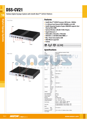 DSS-CV21 datasheet - Intel^ Atom D2550 Processor (1M Cache, 1.86GHz)