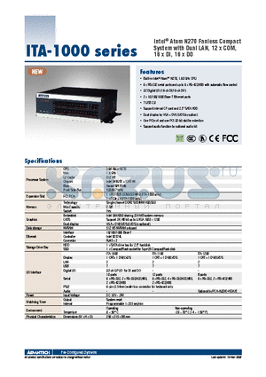 ITA-1000 datasheet - Intel^ Atom N270 Fanless Compact System with Dual LAN, 12 x COM, 16 x DI, 16 x DO