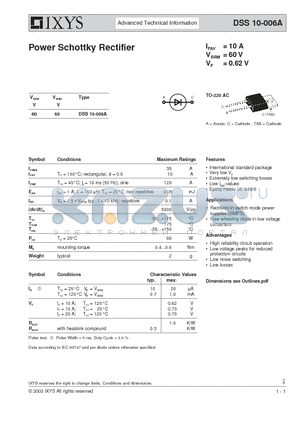 DSS10-006A datasheet - Power Schottky Rectifier
