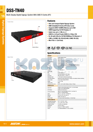 DSS-TN40 datasheet - Slim and Compact Digital Signage System