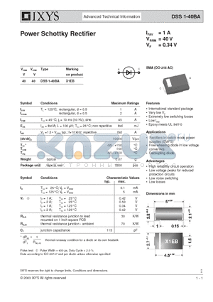 DSS1-40BA datasheet - Power Schottky Rectifier