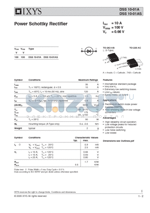 DSS10-01AS datasheet - Power Schottky Rectifier
