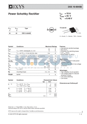 DSS10-0045B datasheet - Power Schottky Rectifier