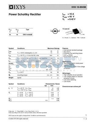 DSS16-0045B datasheet - Power Schottky Rectifier