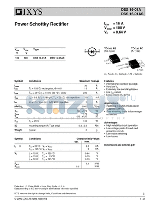 DSS16-01AS datasheet - Power Schottky Rectifier