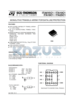 ITA10C1 datasheet - MONOLITHICTRANSIL ARRAY FOR DATA LINE PROTECTION