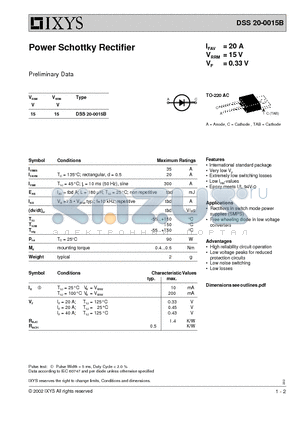 DSS20-0015 datasheet - Power Schottky Rectifier