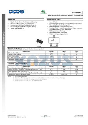 DSS20200L datasheet - LOW VCE(SAT) PNP SURFACE MOUNT TRANSISTOR