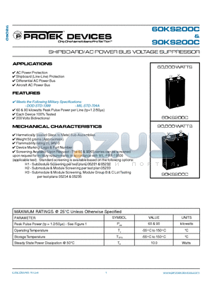 60KS200C datasheet - SHIPBOARD/AC POWER BUS VOLTAGE SUPPRESSOR