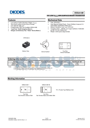 DSS2515M datasheet - 15V LOW VCE(sat) NPN SURFACE MOUNT TRANSISTOR