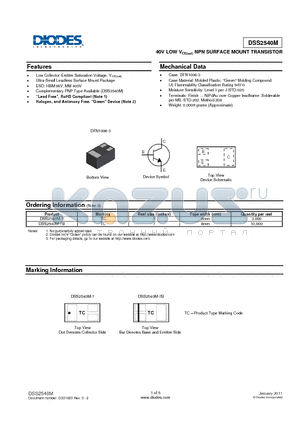 DSS2540M datasheet - 40V LOW VCE(sat) NPN SURFACE MOUNT TRANSISTOR