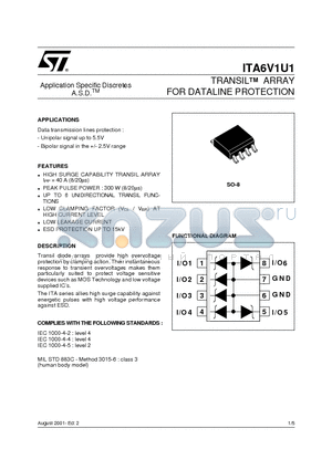 ITA6V1U1 datasheet - TRANSILTM ARRAY FOR DATALINE PROTECTION