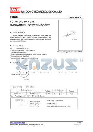 60N06 datasheet - 60 Amps, 60 Volts N-CHANNEL POWER MOSFET