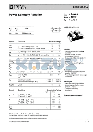 DSS2X61-01A datasheet - Power Schottky Rectifier