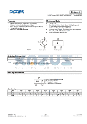 DSS30101L datasheet - LOW VCE(SAT) NPN SURFACE MOUNT TRANSISTOR