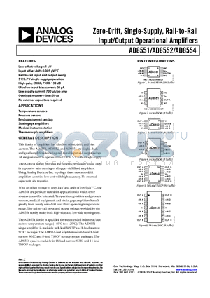 AD8552ARU datasheet - Zero-Drift, Single-Supply, Rail-to-Rail Input/Output Operational Amplifiers