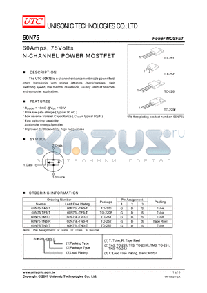 60N75-TM3-T datasheet - 60Amps, 75Volts N-CHANNEL POWER MOSTFET