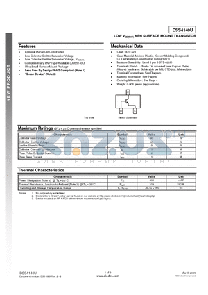 DSS4140U datasheet - LOW VCE(SAT) NPN SURFACE MOUNT TRANSISTOR