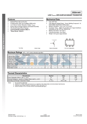 DSS4140V datasheet - LOW VCE(SAT) NPN SURFACE MOUNT TRANSISTOR