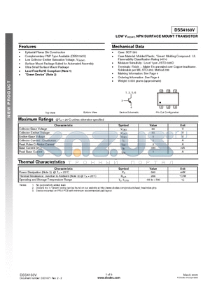 DSS4160V-7 datasheet - LOW VCE(SAT) NPN SURFACE MOUNT TRANSISTOR