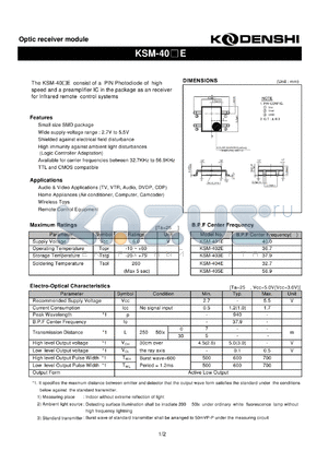 KSM-404E datasheet - Optic receiver module