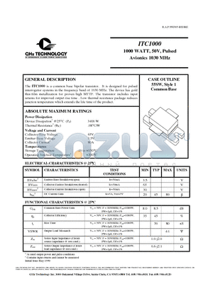 ITC1000 datasheet - 1000 WATT, 50V, Pulsed Avionics 1030 MHz