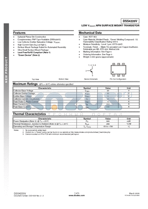 DSS4220V datasheet - LOW VCE(SAT) NPN SURFACE MOUNT TRANSISTOR